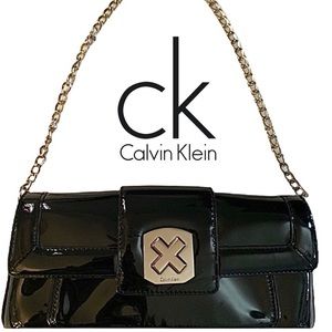 RARE Calvin Klein Black Patent Chain Strap Bag